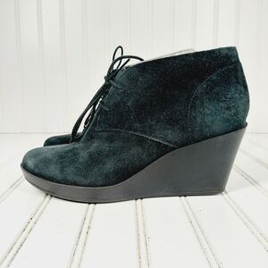 Cole Haan Black Suede Leather Slip On Lace Up Wedge Heels Ankle Boots